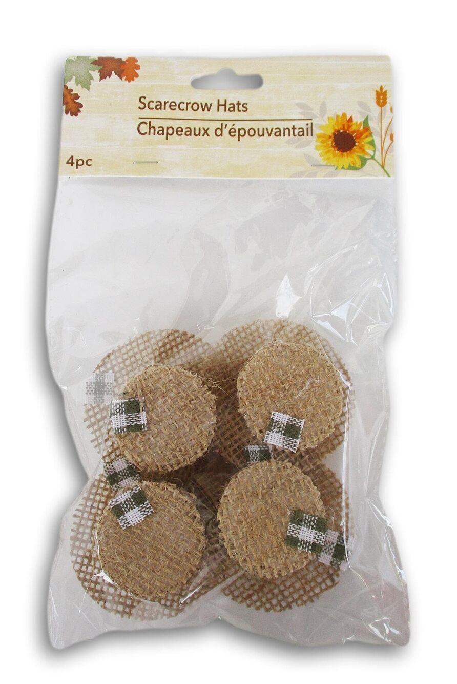 9361 Fall Scarecrow Mini Hat Decorations - Burlap - 4 Piece Black Gingham